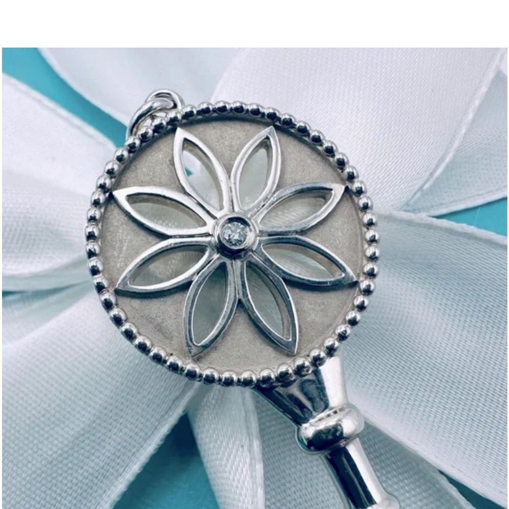 Tiffany & CO. Silver and Dimond Daisy Key Pendant with Beaded Design - Picture 2 of 8